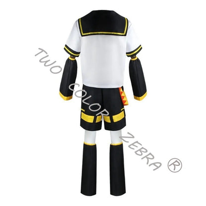 Vocaloid Kagamine Rin Len Cosplay Costume Sailor Uniform Full Set With Yellow Wig For Halloween Christmas Comic Party