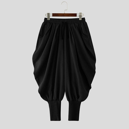 INCERUN Men Pants Solid Color Drawstring Joggers Casual Male Harem Pants Streetwear Loose Fashion Leisure Trousers Men S-5XL