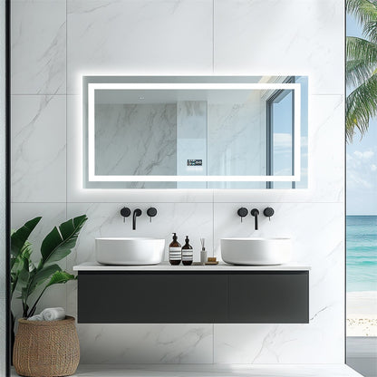 LUVODI Large Illuminated Bluetooth Bathroom Mirror Rectangle Anti-fog LED Bathroom Vanity Mirror with Bluetooth Speaker 3 Color