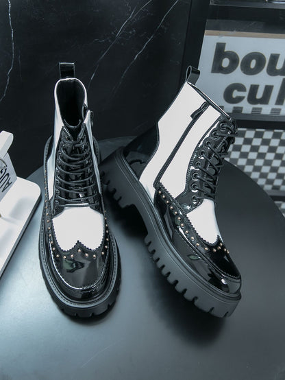 Fashion Rivet Designer Men Boots Motorcycle Pointed Toe Luxury Middle Ankle Short Leather Boots Men Punk Business Dress Shoes