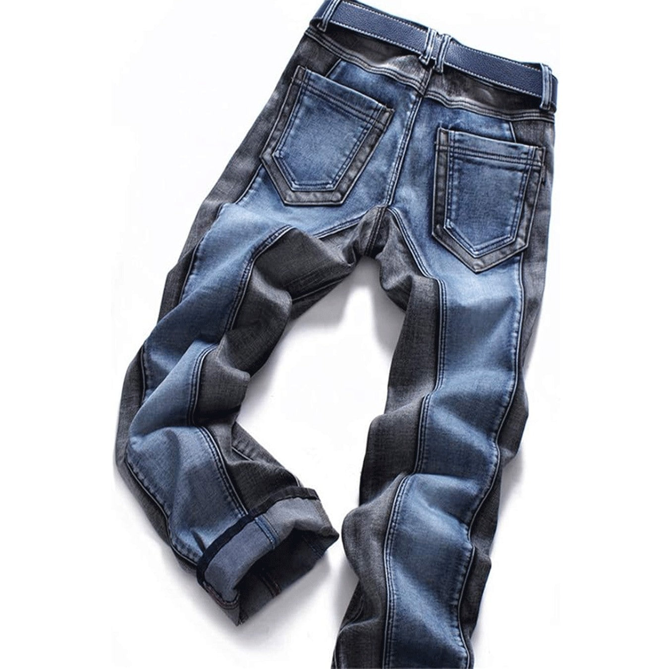 Calça jeans masculina patchwork, cintura média, moda, viagem, festa, versão confortável de elástico