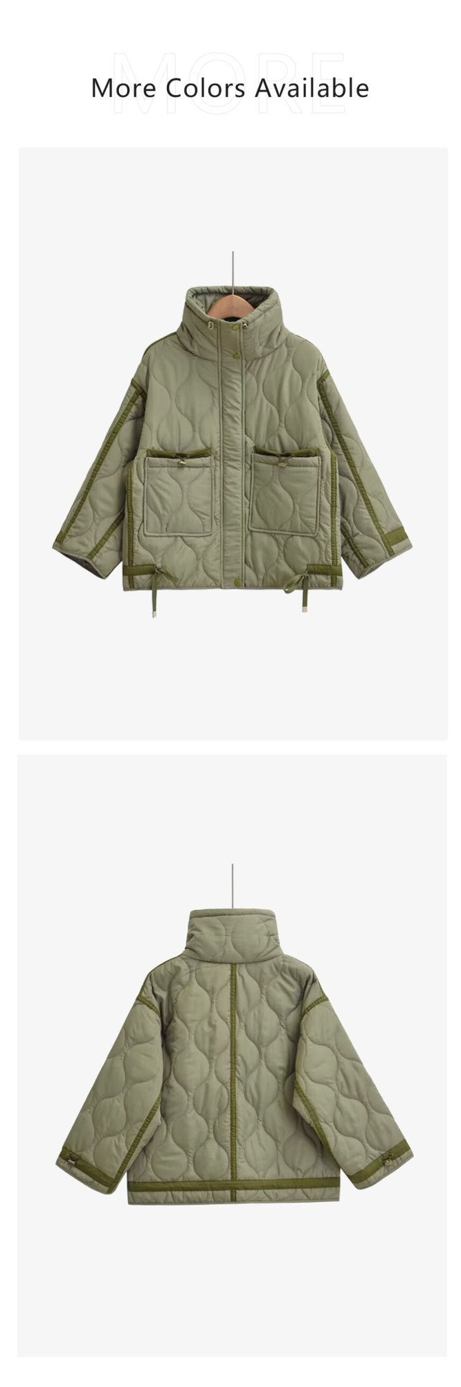2024 autumn new women's fashion pocket decoration loose long sleeved stand collar diamond grid cotton jacket short jacket