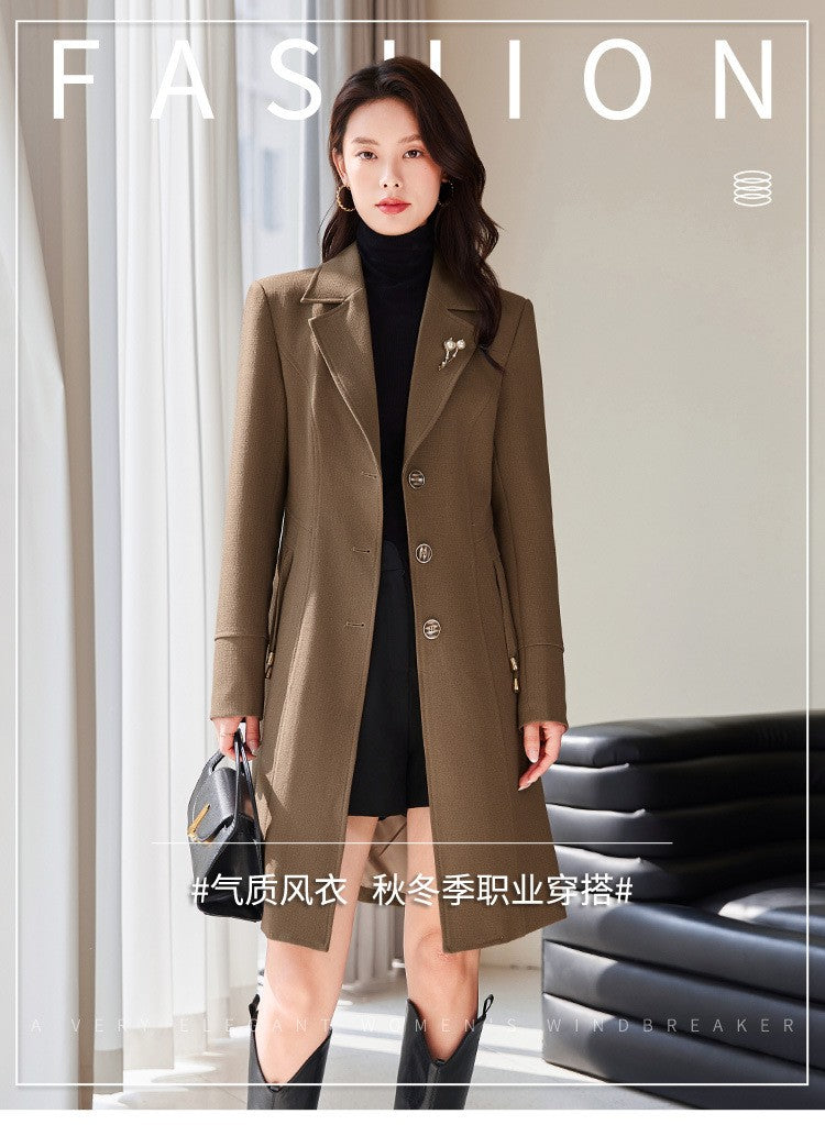 High End Female Coat Long Slim Trench Coat For Women’S England Single Breasted Khaki Women Windbreaker Larger Size Outwear