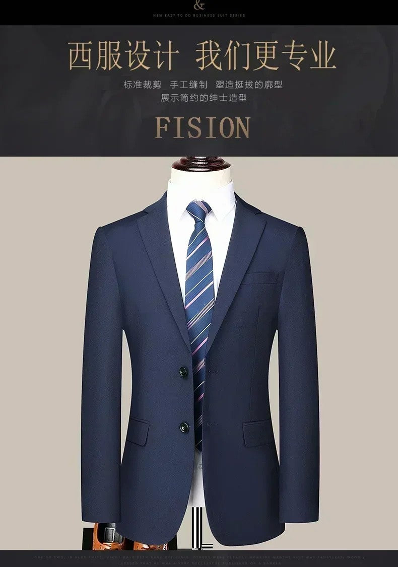 S-8XL New  (Blazer+ Pants) Men's Fashion Business Gentleman Trend Slim-fit Casual Wedding Travel Plus-size Solid Color Suit