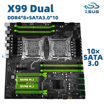 ZSUS X99 Dual CPU Motherboard Kit Xeon E5 2680 V4 with DDR4 32GB (2*16GB) LGA2011-3 M.2 NVME for Desktop Gaming Computer