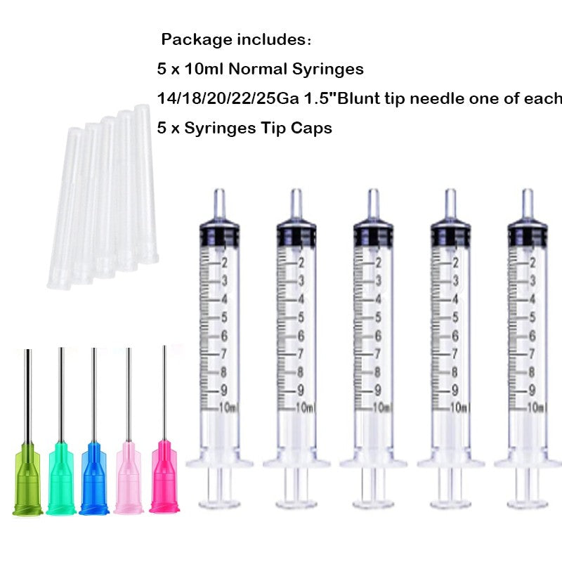 Seringa Luer de 1/3/5/10ML com Agulha de Ponta Romba de 14-25Ga 1,5" e Conjunto de Tampa de Agulhas de Distribuição de Aço Inoxidável para Mistura de Líquidos