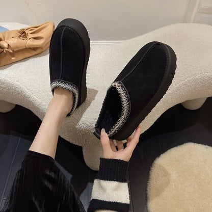 Snow Boots for Women 2024 Winter New Cashmere Warm Platform Without Heel-covered Hair Half Slipper Cotton Shoes for Women Q426