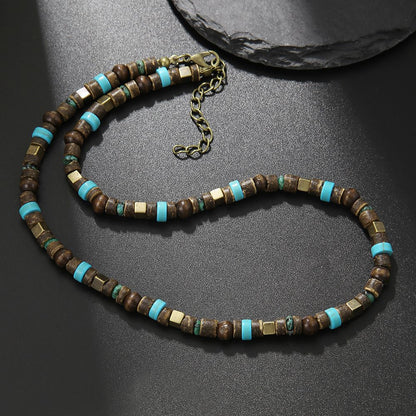 Colar Masculino Artesanal de Contas de Madeira e Argila Colar Fashion Vintage Africano de Contas Brancas para Homens Colar de Surfista de Praia Joias Tribais