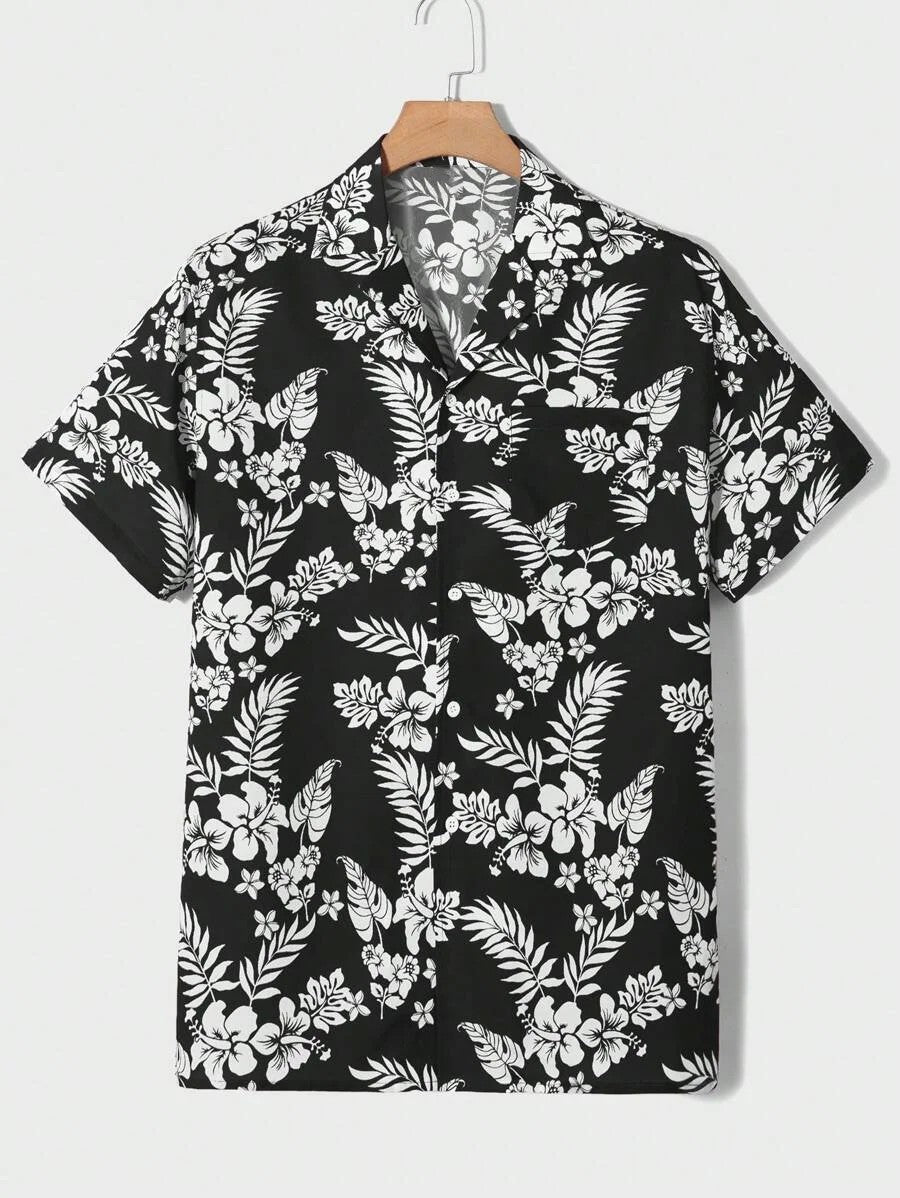 Summer men's new tropical 3D printing lapel short-sleeved shirt Hawaiian casual daily wearing large size