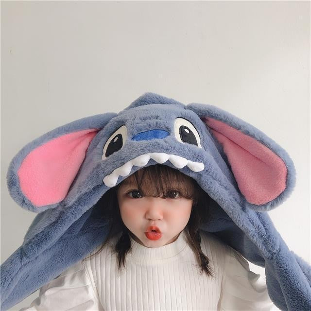 Disney Stitch Angel fofo criativo desenho animado infantil chapéu de pelúcia cachecol anime filme personalizado proteção de orelha chapéu quente engrossado