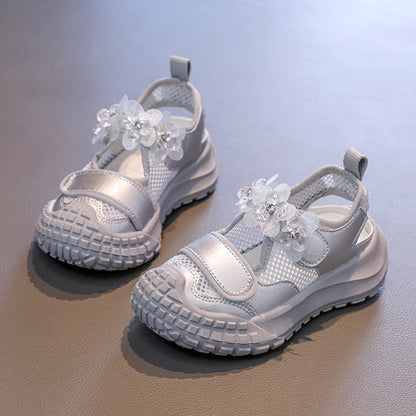 Girls' Casual Shoes Mesh Breathable Children's Sports Sandals 2025 Summer Fashion Flower Girls' Princess Shoes 3-12 Years Old