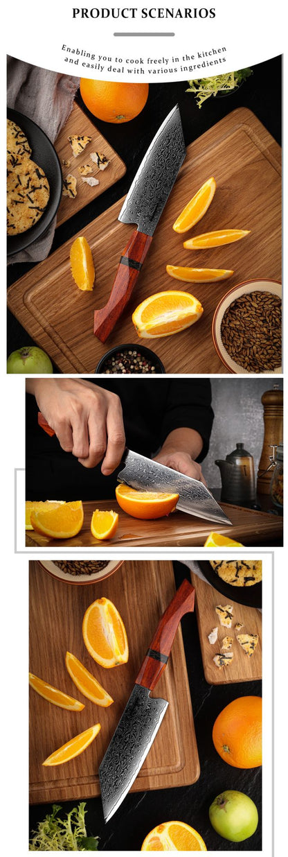 Faca Bunka Grandsharp 5.5'' Damasco 67 Camadas Aço 10Cr15C0Mov Para Cortar Vegetais Frutas Facas de Cozinha com Cabo de Sândalo