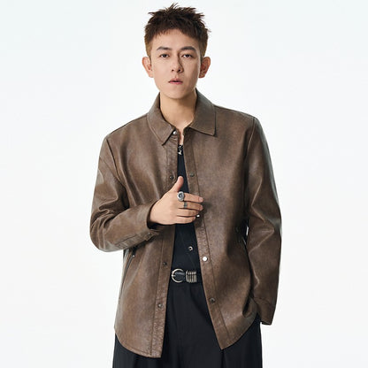 Men New Leather Jacket Men's Retro Black Classic Turn Collar Leather Jackets Trendy Cool Jacket Motorcycle Faux Leather Jacket