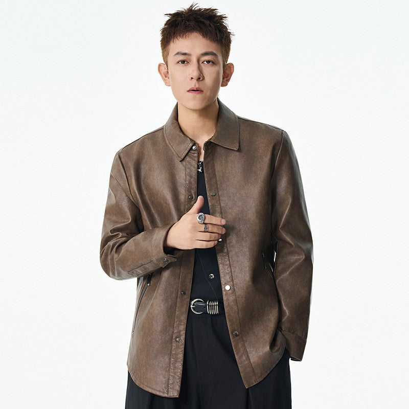 Men New Leather Jacket Men's Retro Black Classic Turn Collar Leather Jackets Trendy Cool Jacket Motorcycle Faux Leather Jacket