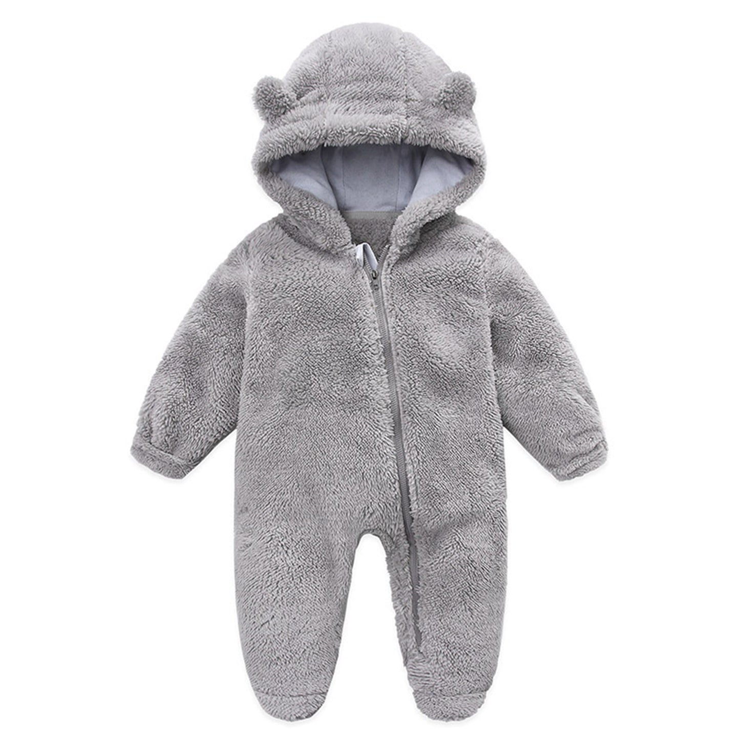 0-12M Baby Plush Warm Jumpsuits Boys Girls Long Sleeve Hooded Zipper Romper Newborn Infant Fall Winter Clothes