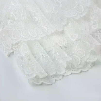 Lace Tulle Skirt A-line Miniskirt Black Solid Low Waist Tiered Lace Shorts Skirts Womens White Fairycore Micro Boho Skirt