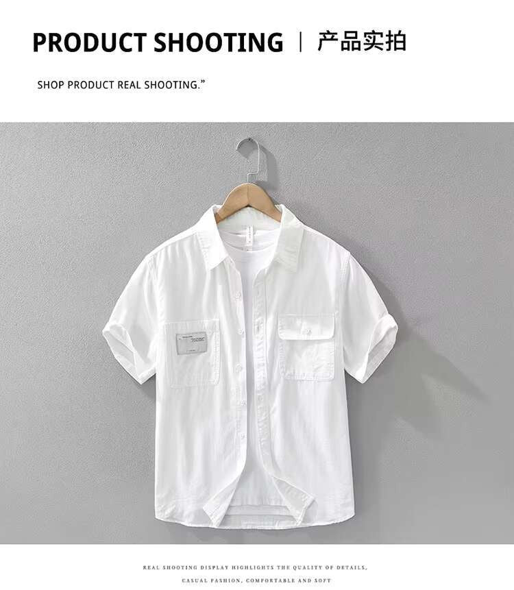 Men's Short Sleeve Cargo Shirt Streetwear Summer Loose Fit Workwear Shirt with Chest Pocket Breathable Cotton Daily Outfits Tops