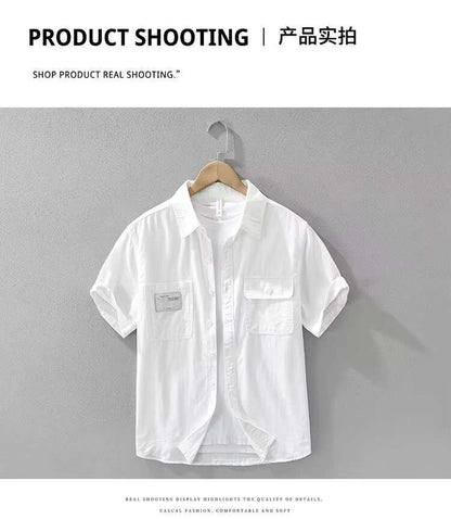 Men's Short Sleeve Cargo Shirt Streetwear Summer Loose Fit Workwear Shirt with Chest Pocket Breathable Cotton Daily Outfits Tops