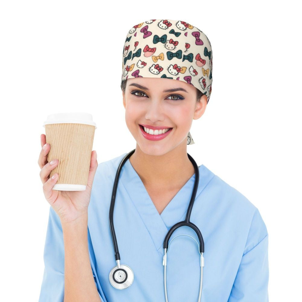 Custom Hello Kitty Medical Staff Scrubs Hat Women Men Cartoon Chara For Chef Hat Scrub Caps