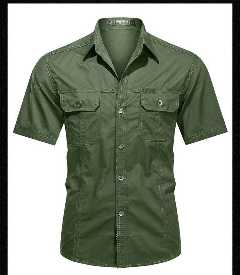 Men's Streetwear Casual Button Down Military Cargo Shirt Short Sleeve Cotton Dress Shirts For Hiking Fishing Golf Polos Shirts