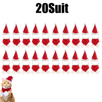 Conjunto de Fantasia de Natal para Pets, Gorro e Cachecol Ajustáveis de Papai Noel para Cães Pequenos, Gatos e Filhotes, Acessórios para Fotos de Festas