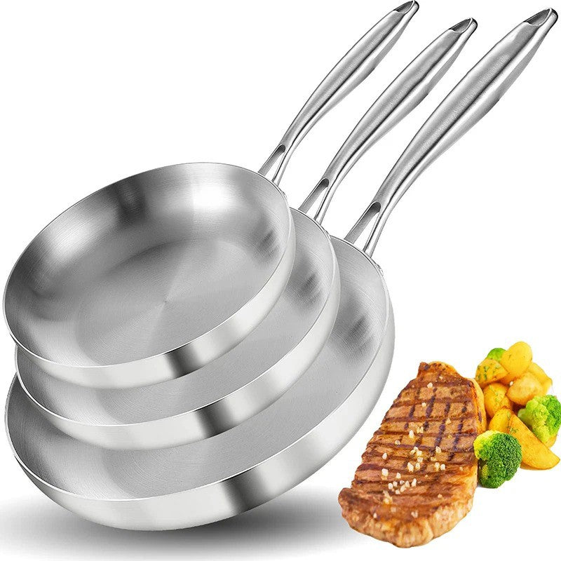 Panela de Fritura de Aço Inoxidável 304 Antiaderente Panela de Bife Frito Panela de Cozinha Sem Revestimento para Fogão a Gás e Fogão de Indução