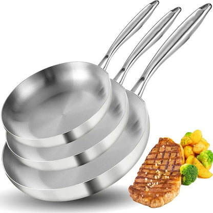 Panela de Fritura de Aço Inoxidável 304 Antiaderente Panela de Bife Frito Panela de Cozinha Sem Revestimento para Fogão a Gás e Fogão de Indução