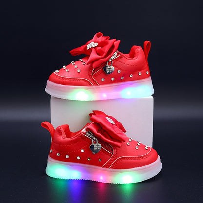 Spring Kids Shoes New Fashion Breathable Sneakers Kids Soft Non Slip Casual Girls Shoe LED Light Cute Versatile Princess Shoe