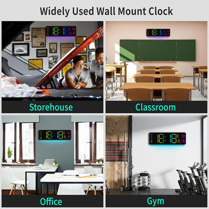 Digital LED Wall Clock with Remote Control Calendar Colorful Night Light Temperature for Living Room Bedroom Office Smart Home