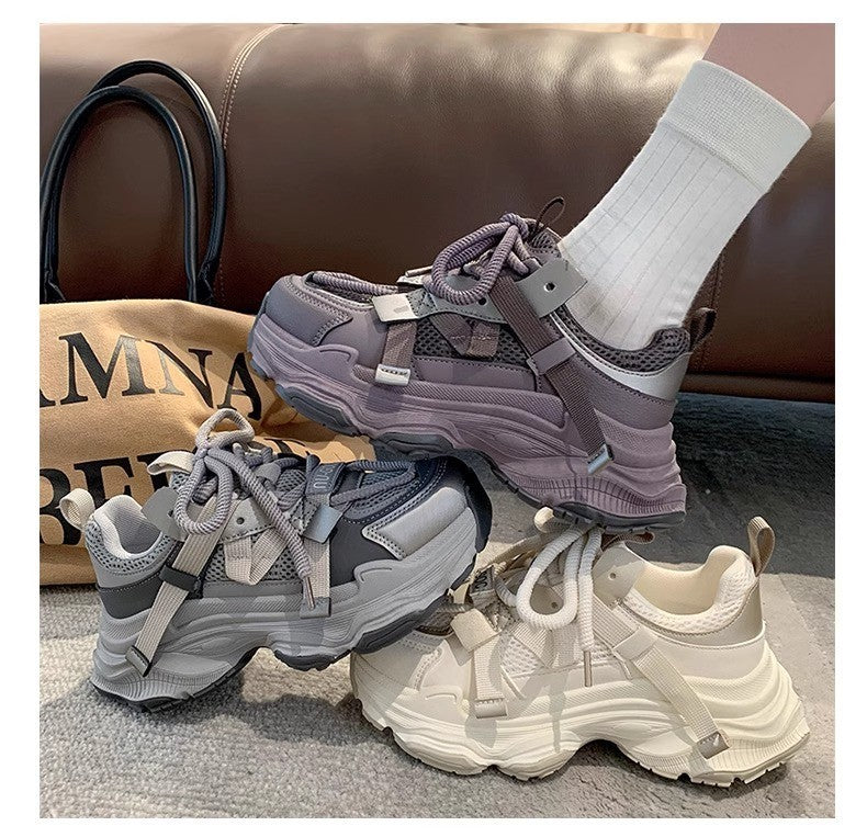 Women's Chunky Sneakers  Breathable Mesh Platform Sports Shoes Woman Fashion Lace Up Thick Sole Casual Shoes Mujer