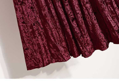 Plus Size Plus Size Women's Velvet Pleated A- Line Midi Skirt Autumn Winter Slimming Half-length Versatile Fashionable Commut...
