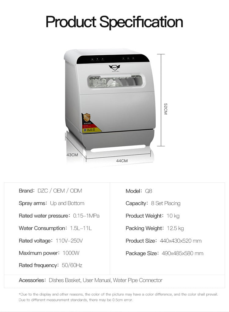 New Model 8 Sets Household Automatic Home Dish Washer Portable Smart Dishwasher for Kitchen OEM Q8