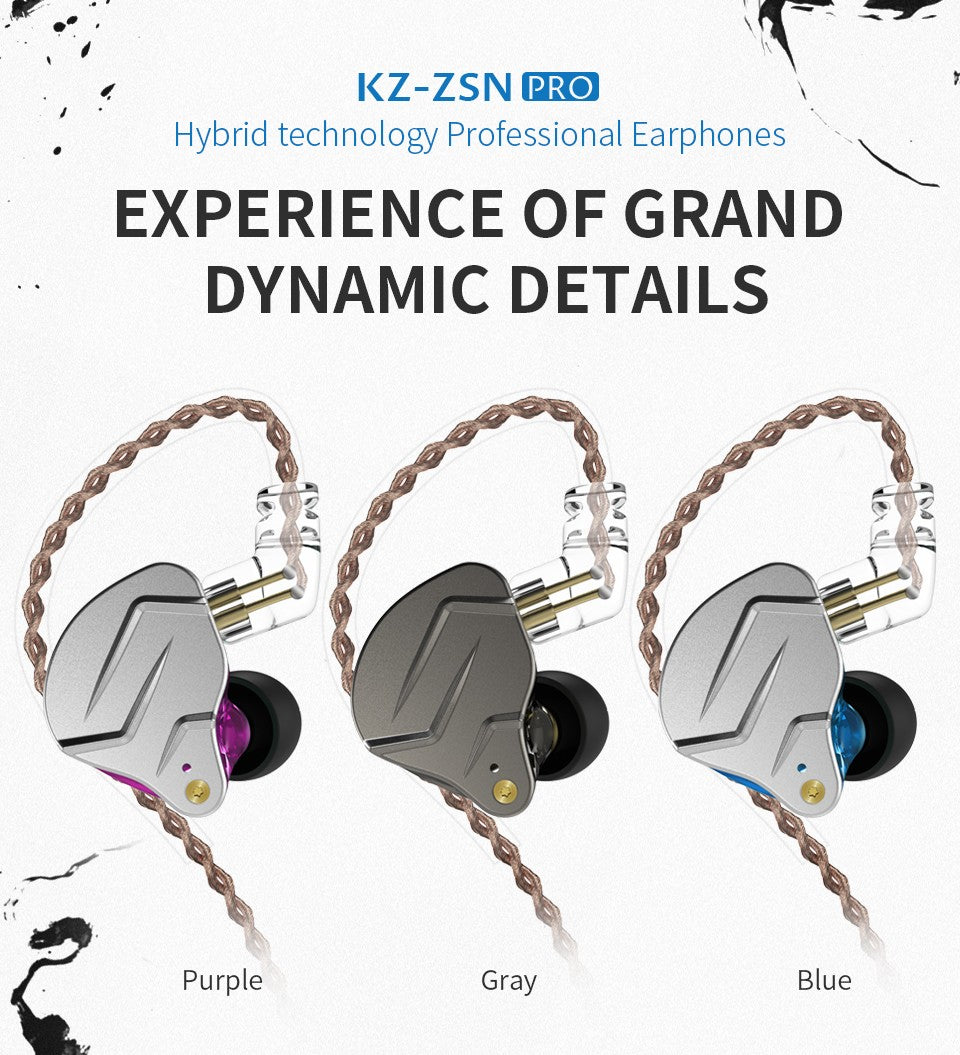 Fone de ouvido intra-auricular KZ ZSN PRO 1BA 1DD híbrido com cancelamento de ruído HIFI Esportivo Fone de ouvido ZES ZEXPRO EDC EDS DQ6S