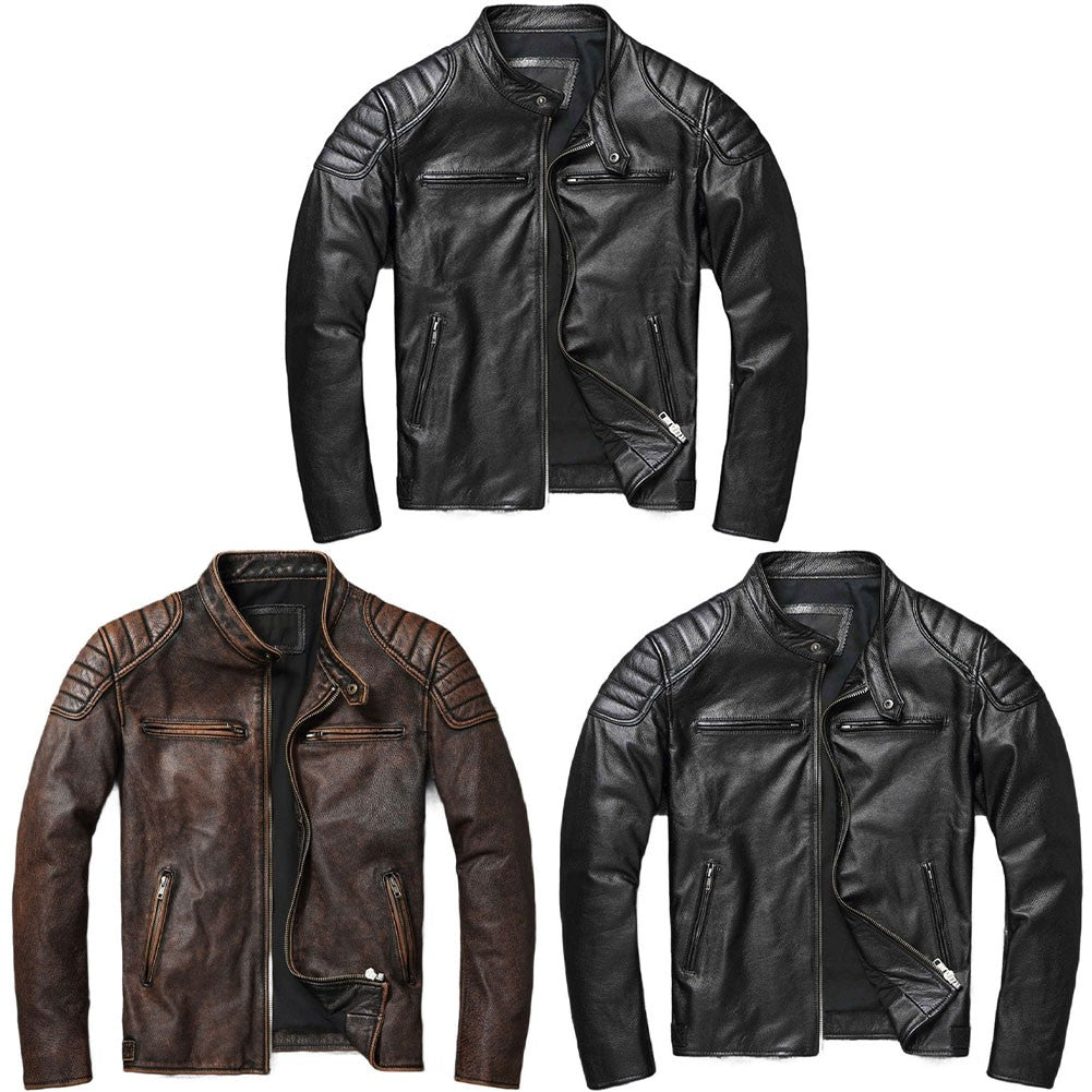 Men Imatition Leather Retro Stand Collar Jacket PunkStyle Coat Motorcycle Clothe
