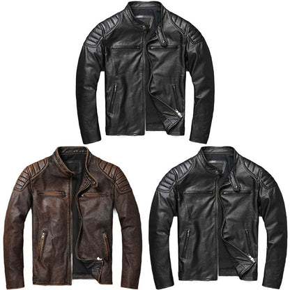 Men Imatition Leather Retro Stand Collar Jacket PunkStyle Coat Motorcycle Clothe