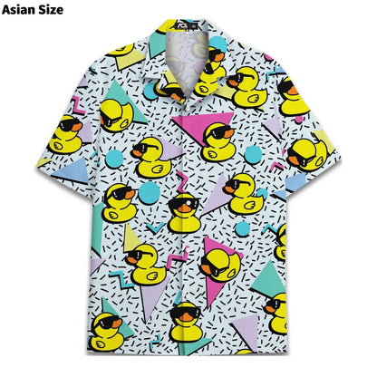 Funny Neon Rubber Duck Hawaiian Shirt For Men Galaxy Yellow Duck Mens Hawaiian Casual Button Down Shirts Short Sleeve Shirt Tops