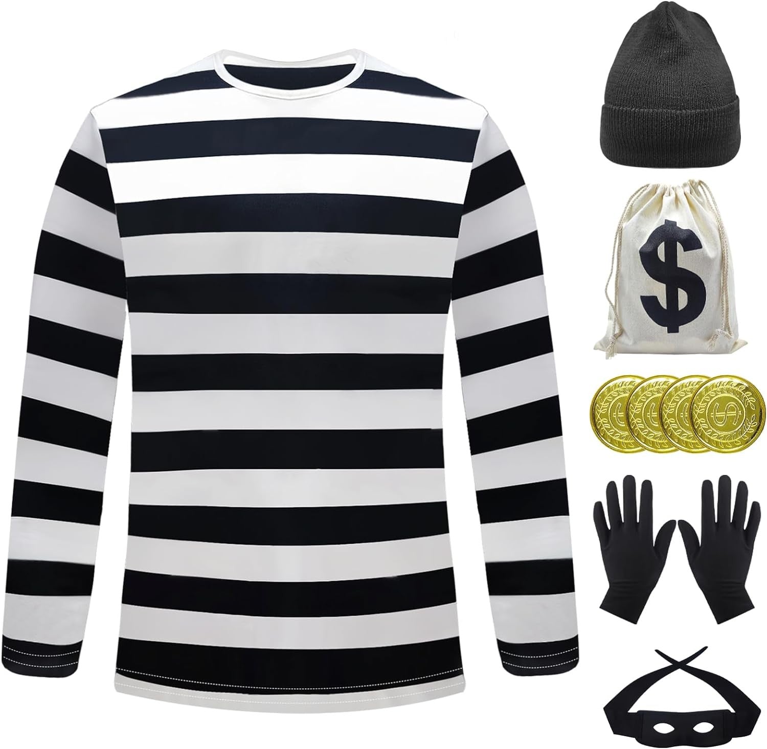 7pcs Movie Robber Cosplay Costume Thief Bank Robber Accessories Set for Women Men Halloween Carnival Party Clothes Role Play