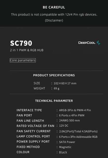 DeepCool Fan HUB PWM 5V 3pin ARGB Magnetic Attraction Fan HUB Splitter SATA Power Control Connect Motherboard