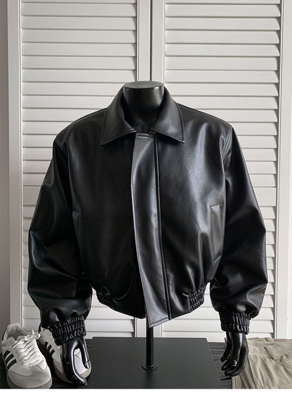 chaquetas sin manga cuerina Loose short leather jacket Shoulder pad coat American retro leather jacket for men