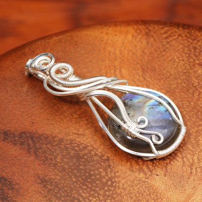Labradorite Rainbow Moonstone Gemstone Pendant Copper Wire Wrapped Labradorite Jewelry Labradorite Necklace With Chain and Box