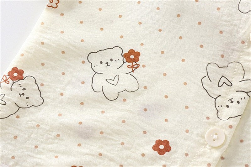 Kids Home Clothes 2Pcs Set Baby Loose Pajamas Fashion Girl Lace Floral Print Sleepwear Children Air Conditioner Long Sleeve Pant