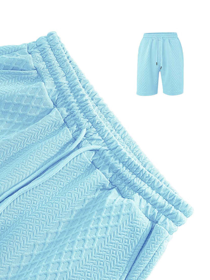 2025 Summer New Men's Casual Sportswear Polo Shirt With A Lapel, Men's Short-sleeved Shirt And Shorts, Jacquard Texture Suit