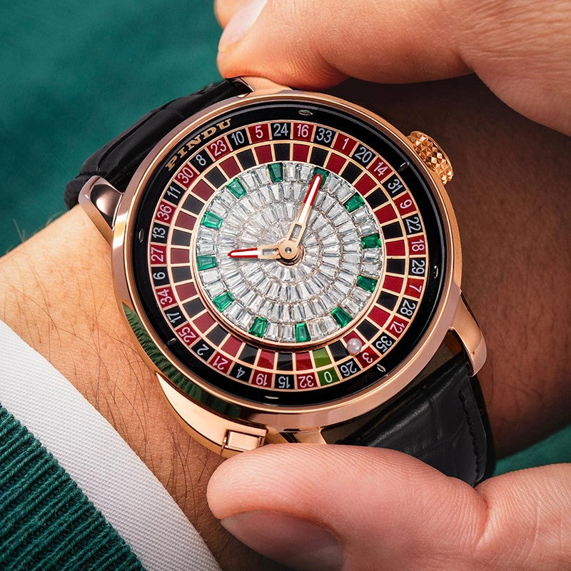 PINDU New Watches European Button Roulette Fun Game Sapphire Glass NH35A Mechanical Watch Diamond Dial Leather Men's Watch P6628