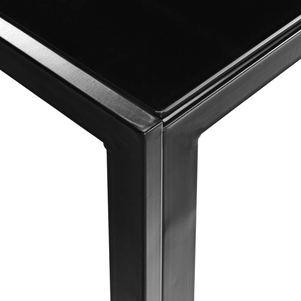 Modern Rectangular Dining Table with Black Glass Top, Steel Frame, Seats 4, Easy to Clean, Ideal for Kitchen Use