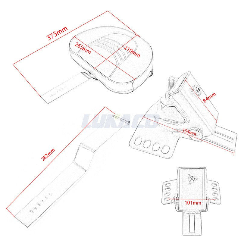 Motorcycle Adjustable Driver Rider Backrest Plug In Sissy Bar Seat Cushion Moto Pad For Harley Fatboy Heritage Softail 2007-2017