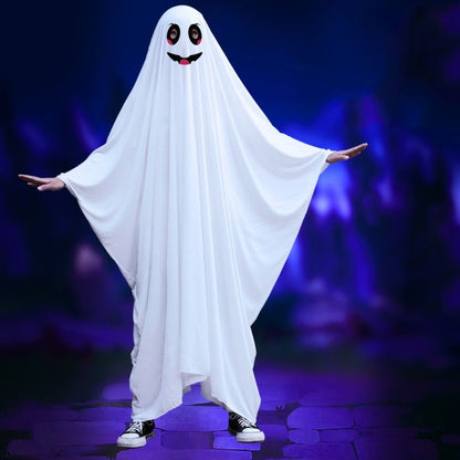 Hooded Halloween Cloak Cape Funny Cosplay Smile Face Ghost Poncho Robe Fright Clothes Black Eye Ghost Cosplay Costume