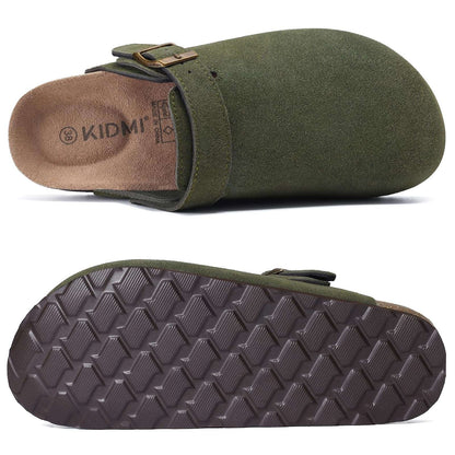 Crestar Women Cow Suede Clogs Cork Footbed Leather Mules Lady Outdoor Comfort Arch Support Potato Shoes With Adjustable Strap