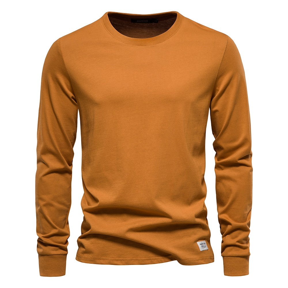 AIOPESON Camiseta Masculina De Algodão De Cor Sólida Gola Redonda Manga Longa Primavera Outono Camiseta Básica De Alta Qualidade Masculina
