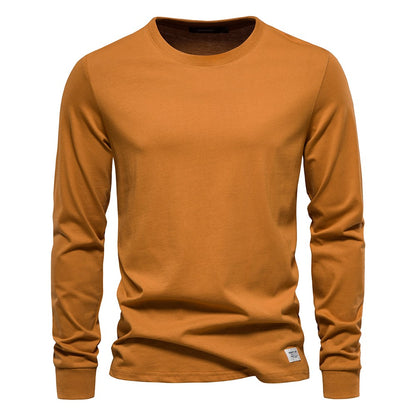 AIOPESON Camiseta Masculina De Algodão De Cor Sólida Gola Redonda Manga Longa Primavera Outono Camiseta Básica De Alta Qualidade Masculina
