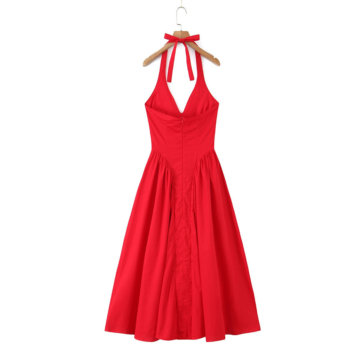 YENKYE Sexy Backless Green Elegant Halter Dress For Women Low Waist A-line Midi
